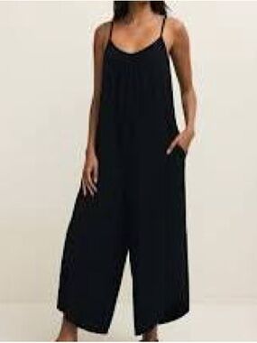 Effortless Black Wide-Leg Spaghetti-Strap Jumpsuit